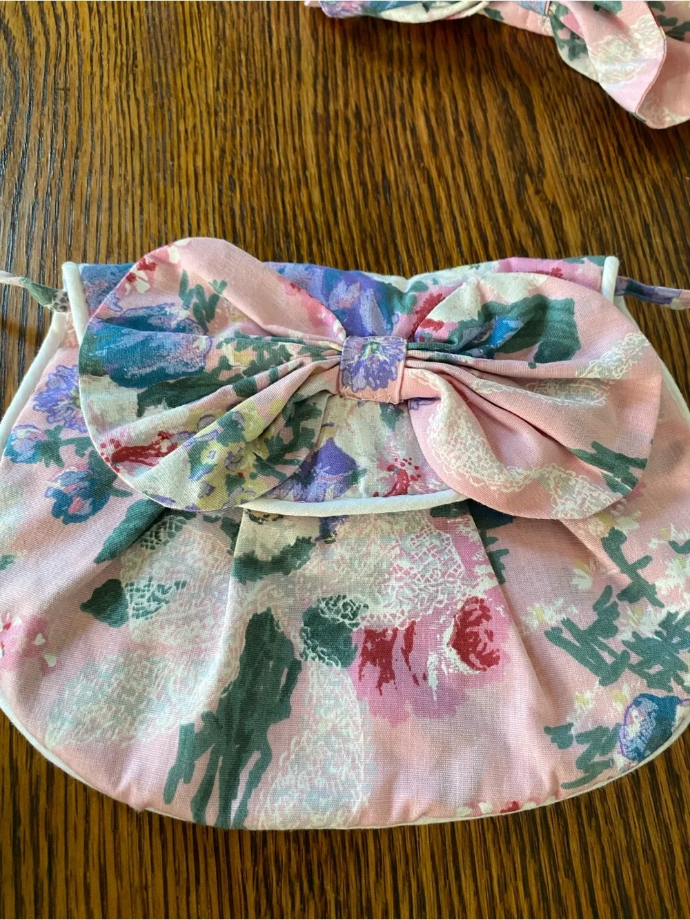 Vintage 1980s 90s Pink Floral Floppy Sun Hat w/ Bow Matching Purse Toddler Girls